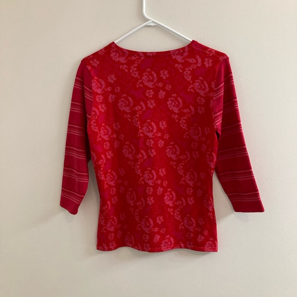 Harold's 3/4 Sleeve Silk Blend Floral Knit Top Women's Size L Red Pink Pullover - Picture 5 of 6